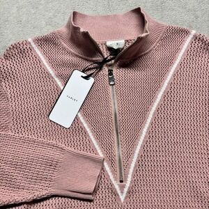 Varley Calva Knit Sweater Womens XL Half Zip Polo V-Panel Pale Mauve 100% Cotton